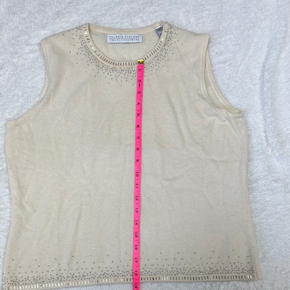 Valerie Stevens Cream Ribbed Embellished Tank Top 100% cashmere - Picture 5 of 6